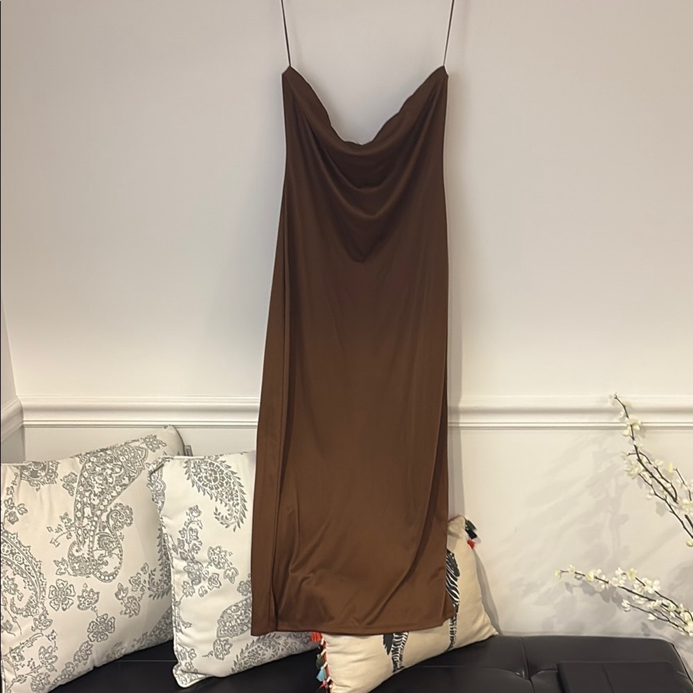 Wayf Chocolate Backless Slip Dress